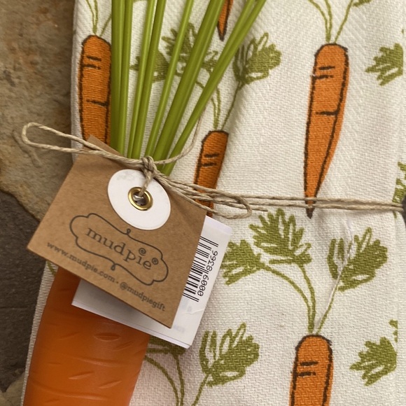 Set/2 Mudpie NWT Carrot Dish Towel & Utensil Set & Flower Dish Towel Utensil Set - Picture 3 of 11